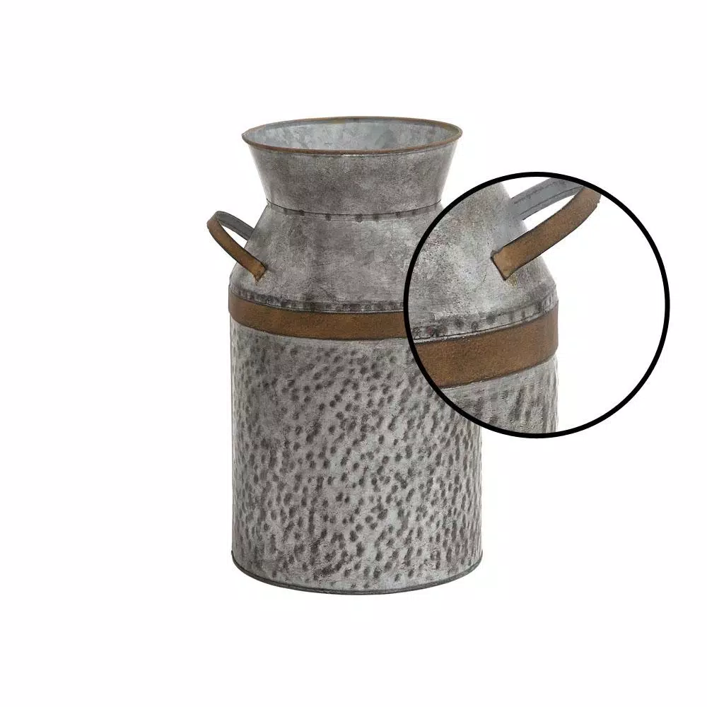 LITTON LANE 14 in. Gray Galvanized Tin Decorative Milk Can with Rust Band Handles