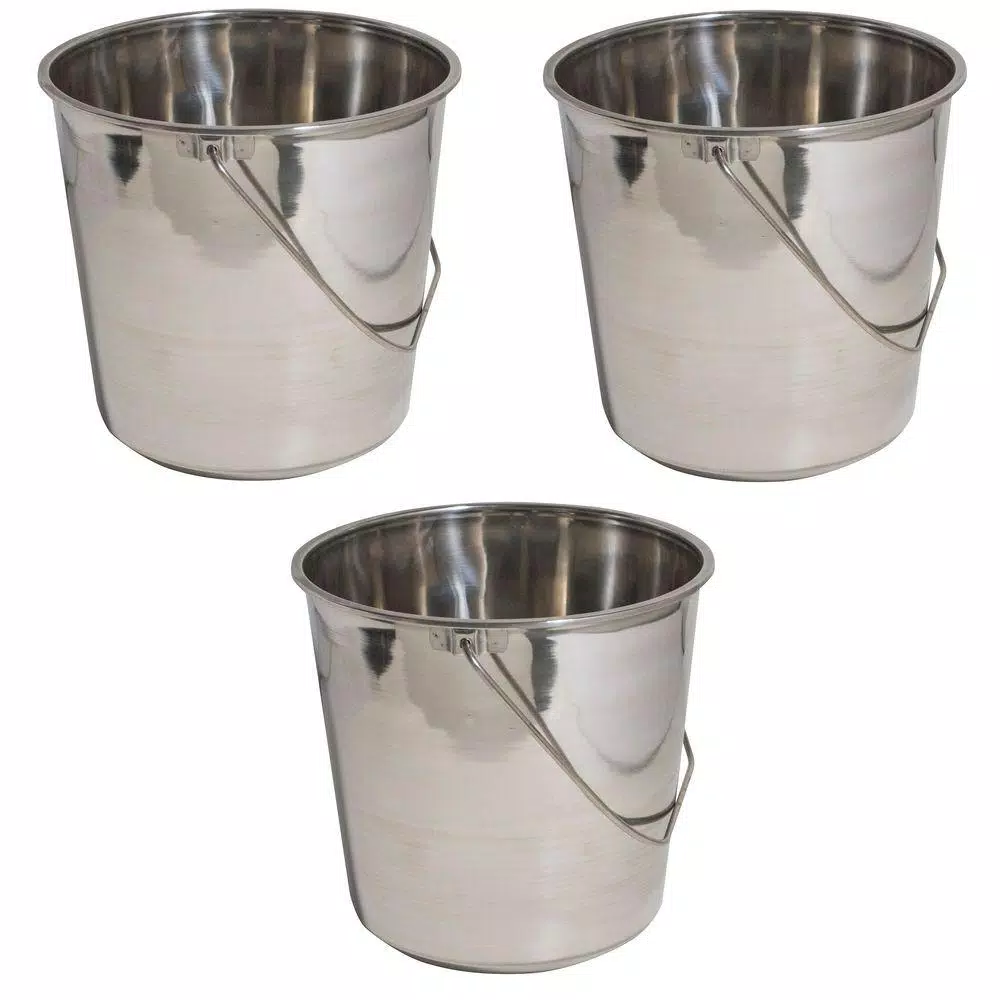 AmeriHome 3-Piece Stainless Steel Bucket Set, 4.22 Gallon Multi-Purpose Metal Pails