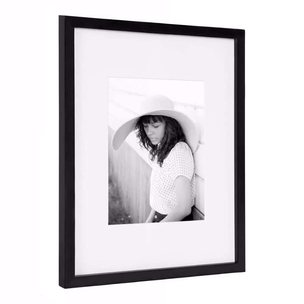 DesignOvation Gallery 13 x 16 in. Black Wood Picture Frame with White Mat for 8 x 10 in. Photos