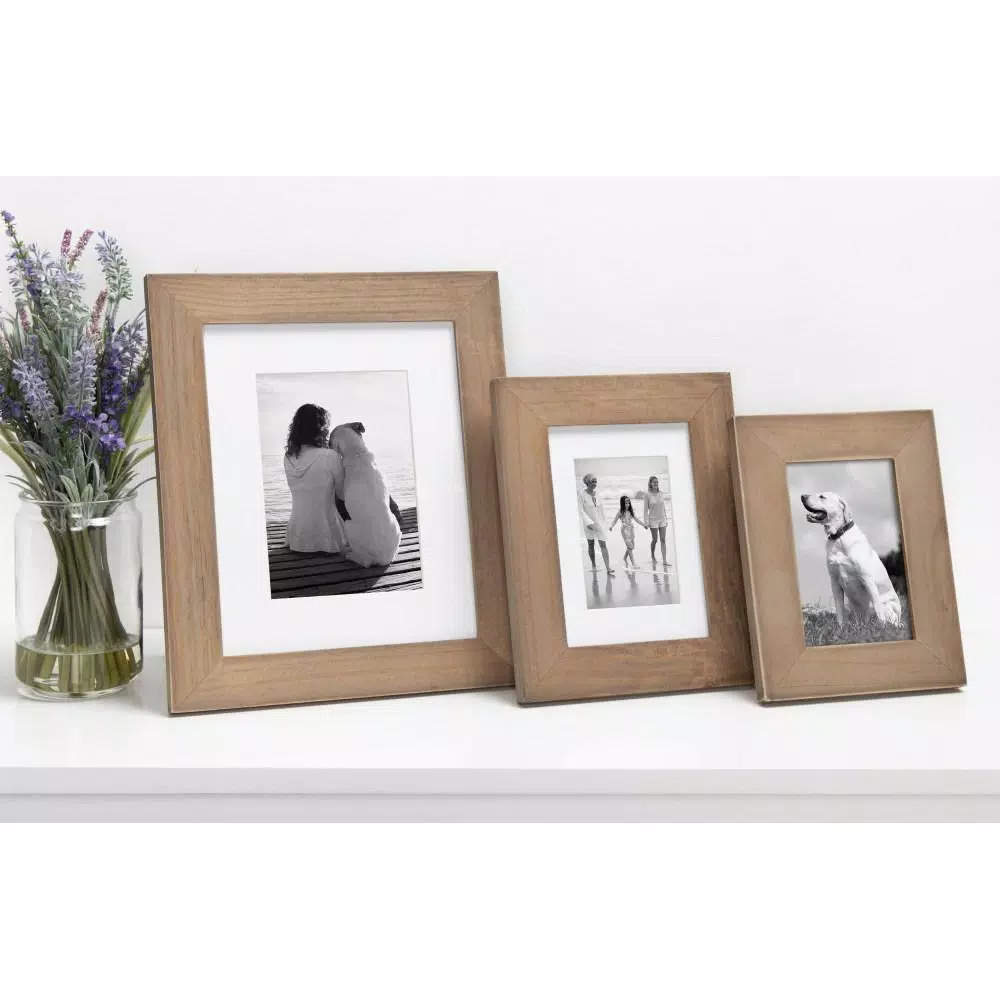 DesignOvation Museum Collection Rustic Brown Wood Picture Frame Set, 5x7 in. Matted to 3.5x5 in. (Set of 4)