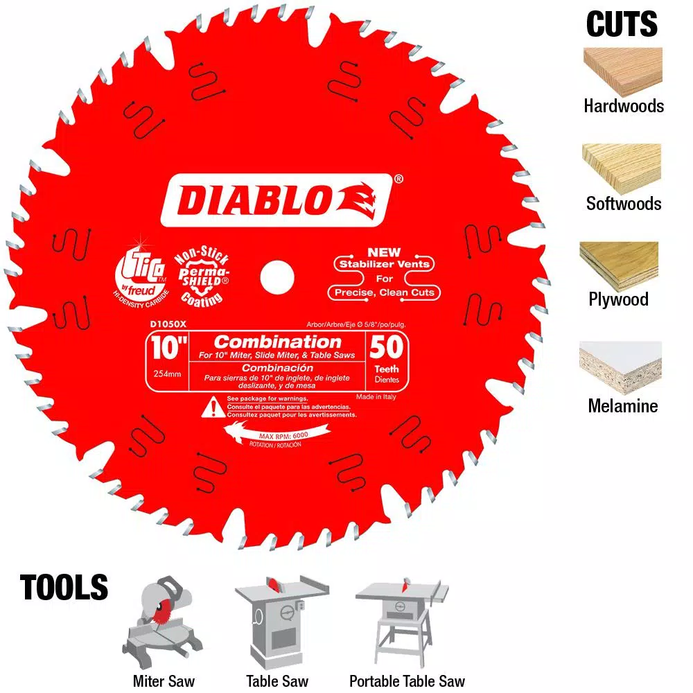 Diablo 10 in. x 50-Teeth Combination Carbide Circular Saw Blade