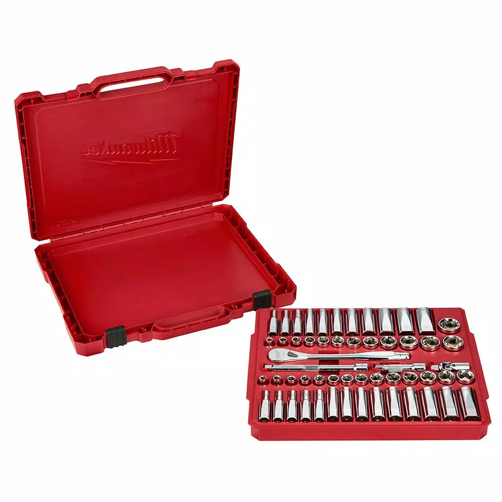 Milwaukee 3/8 in. Drive SAE/Metric Ratchet and Socket Set, 56-Piece Mechanics Tool Kit