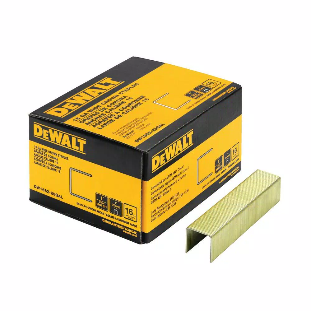 DEWALT 16-Gauge 1 in. x 1 in. Galvanized Wide Crown Staples, 2000 Count