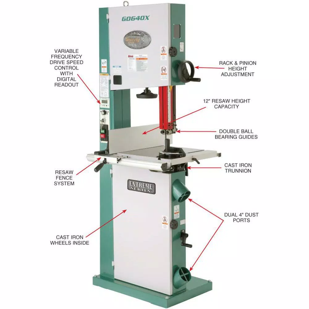Grizzly Industrial 17-in. Combination Metal and Wood Vertical Bandsaw with Inverter Motor and Variable Speed