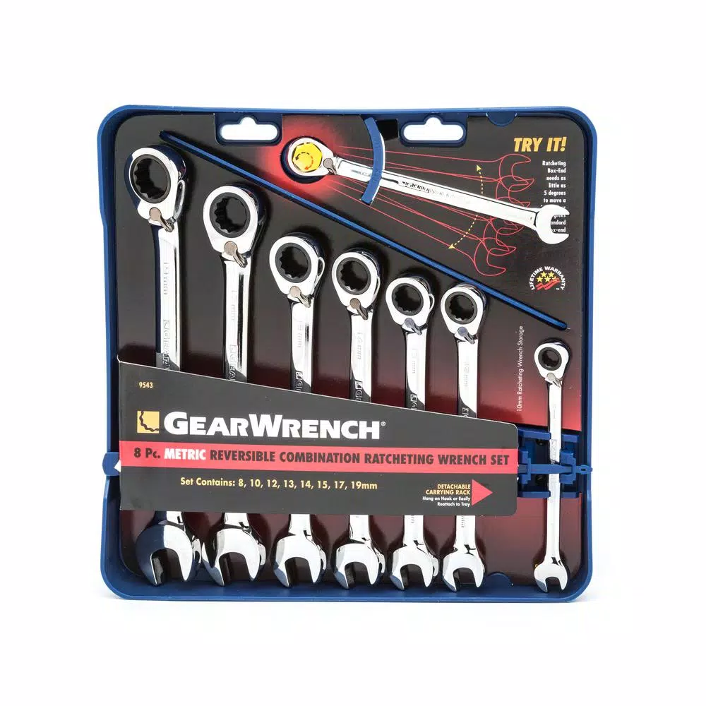 GearWrench 8-Piece Metric Reversible Combination Ratcheting Wrench Set