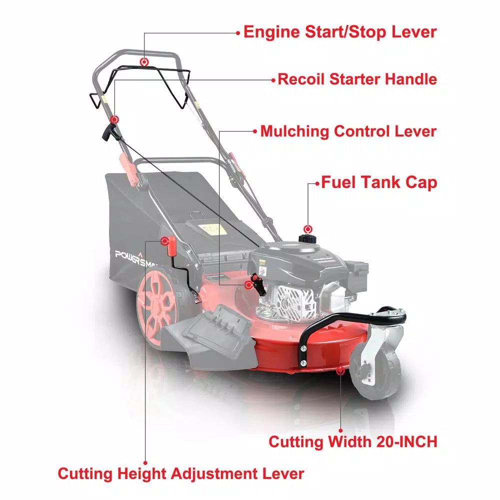 PowerSmart Power Smart PSM2020 20 in. 170 cc Gas Self-Propelled 3-in-1 Walk Behind Lawn Mower
