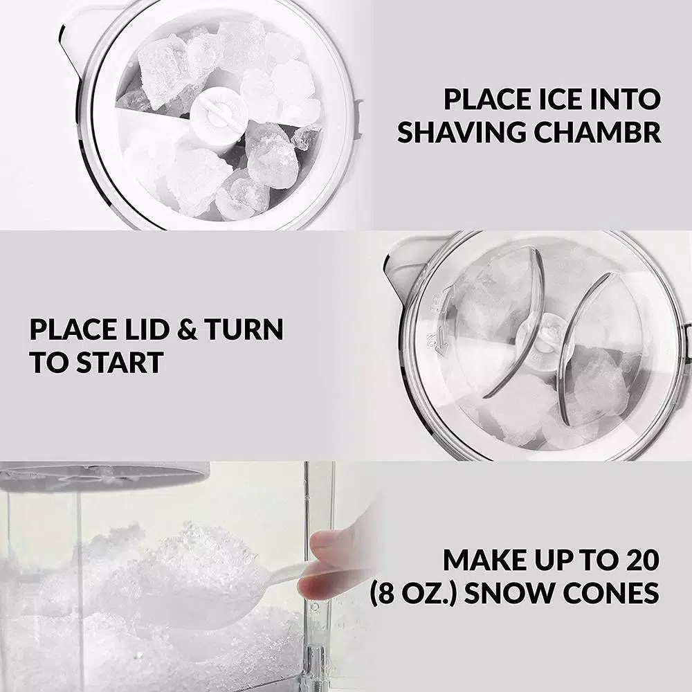 Nostalgia 160 oz. Countertop Snow Cone Maker with Stainless Steel Blades and Reusable Cones - White