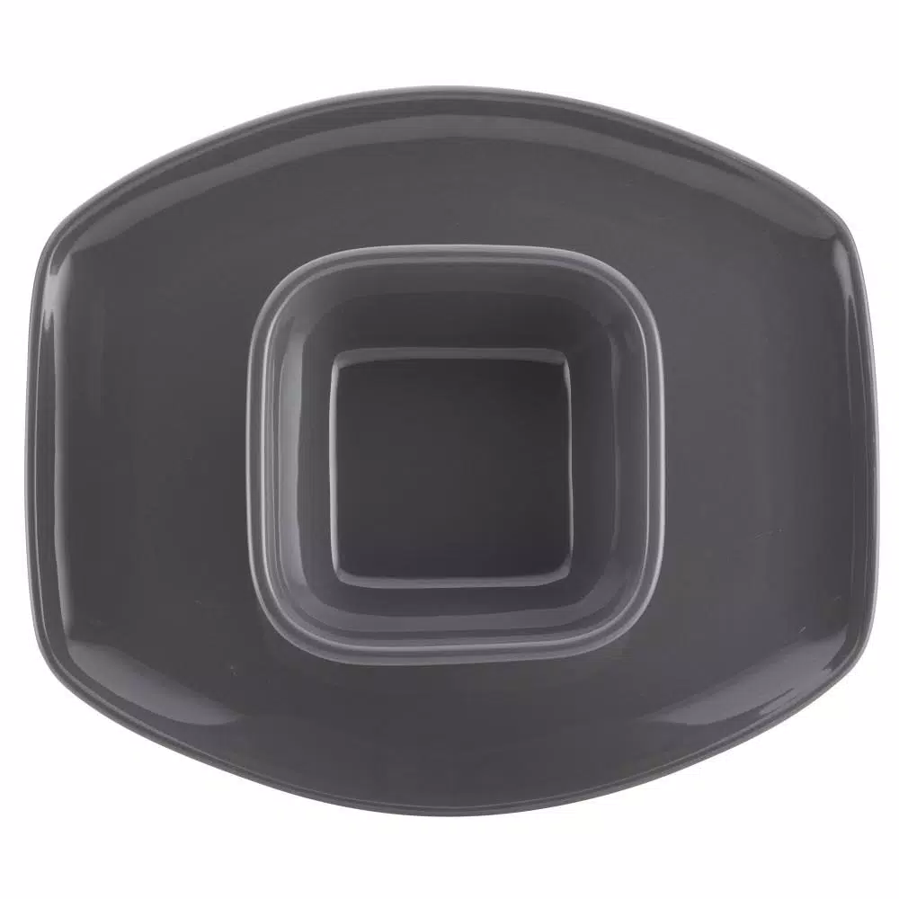 Rachael Ray Cityscapes Ceramic Hot Chip and Dip Set, Dark Sea Salt Gray