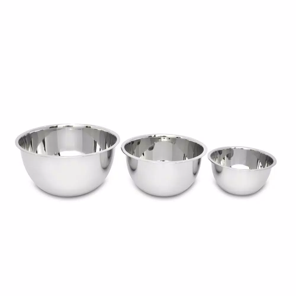 Unbranded 3-Piece Stainless Steel Mixing Bowl Set, 5.2 Qt, 3.25 Qt, 1.25 Qt