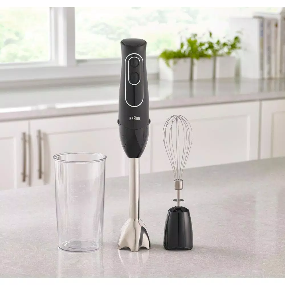 Braun MultiQuick 5 MQ505 2-Speed Immersion Blender Set with Beaker and Whisk, Black