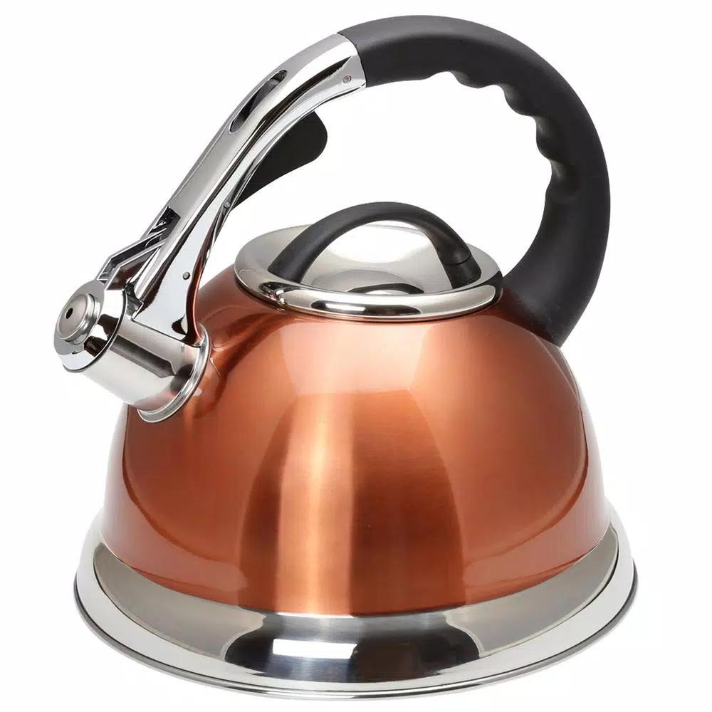 Creative Home Camille 3.0 Qt. Stainless Steel Whistling Tea Kettle with Aluminum Capsulated Bottom, Metallic Copper
