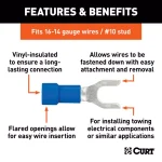 CURT Spade Wire Terminals, 16-14 Gauge, #10 Stud Size, Blue, 100-Pack thumbnail 3