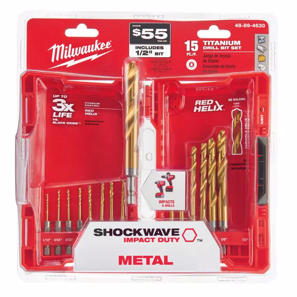 Milwaukee SHOCKWAVE Titanium Drill Bit Set (15-Piece) & Impact Duty Driver Bit Set (40-Piece)