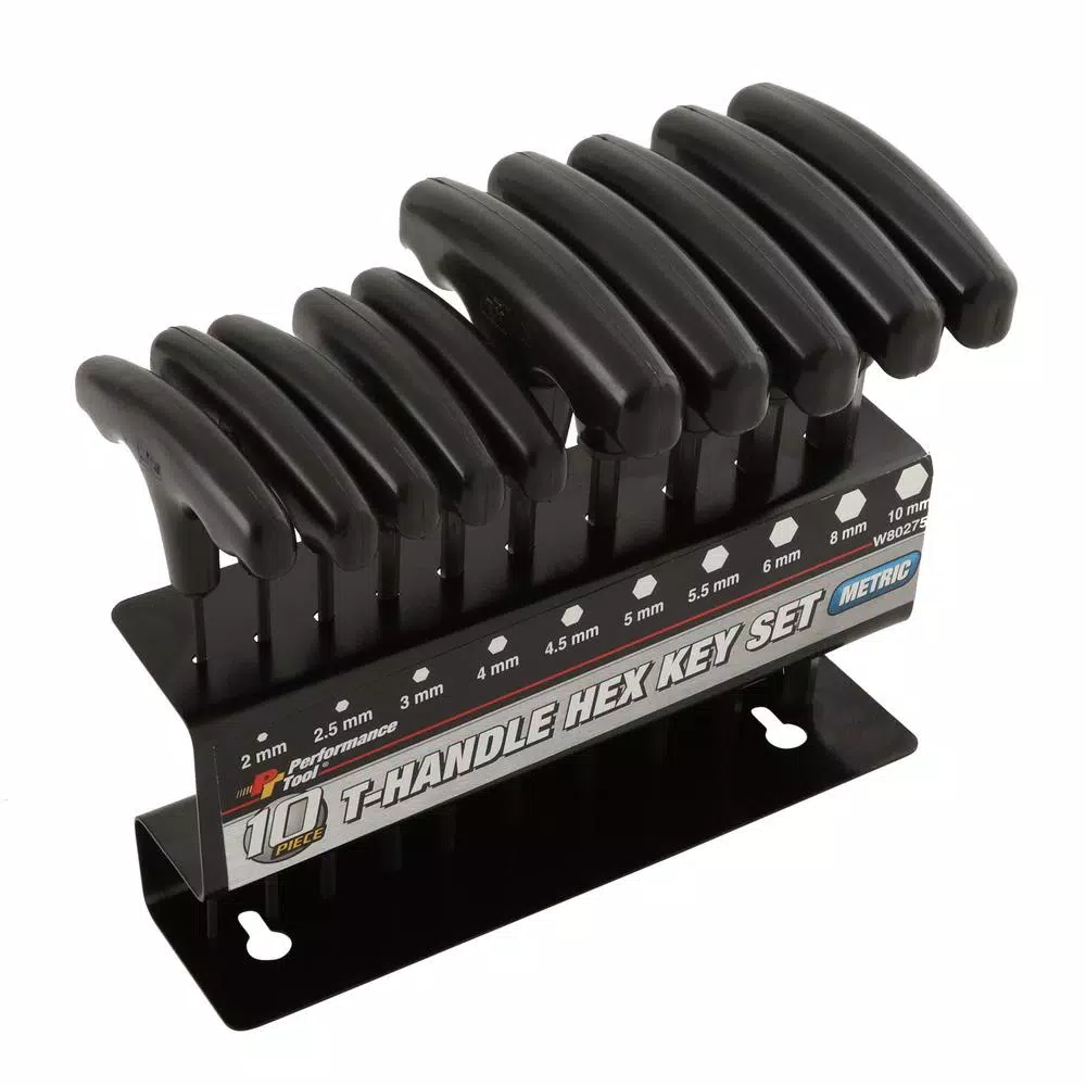 Performance Tool 10-Piece Metric T-Handle Hex Key Set with Storage Tray
