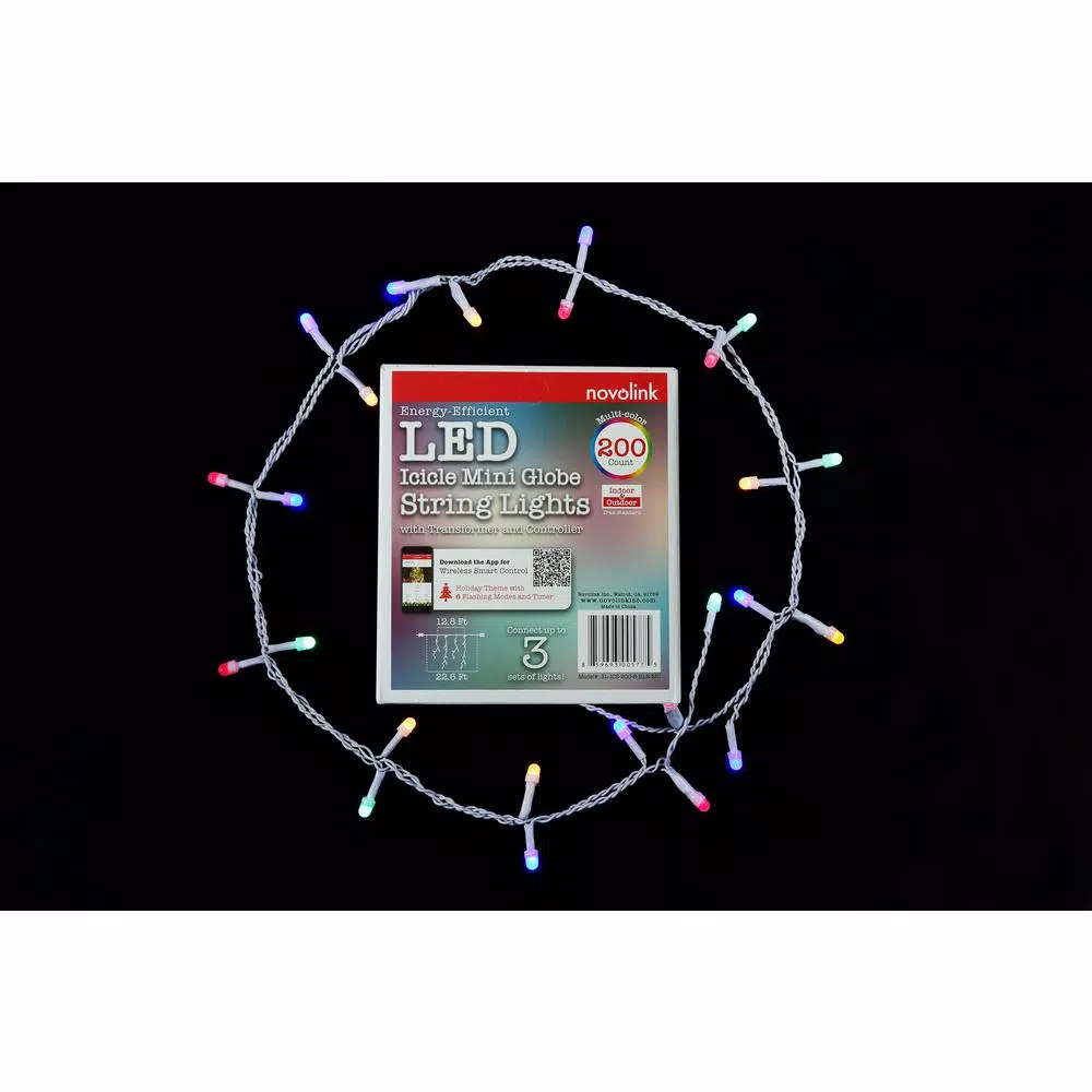 Novolink 200 LED Mini Globe Multi-Color Icicle String Lights with Wireless Smart App Control