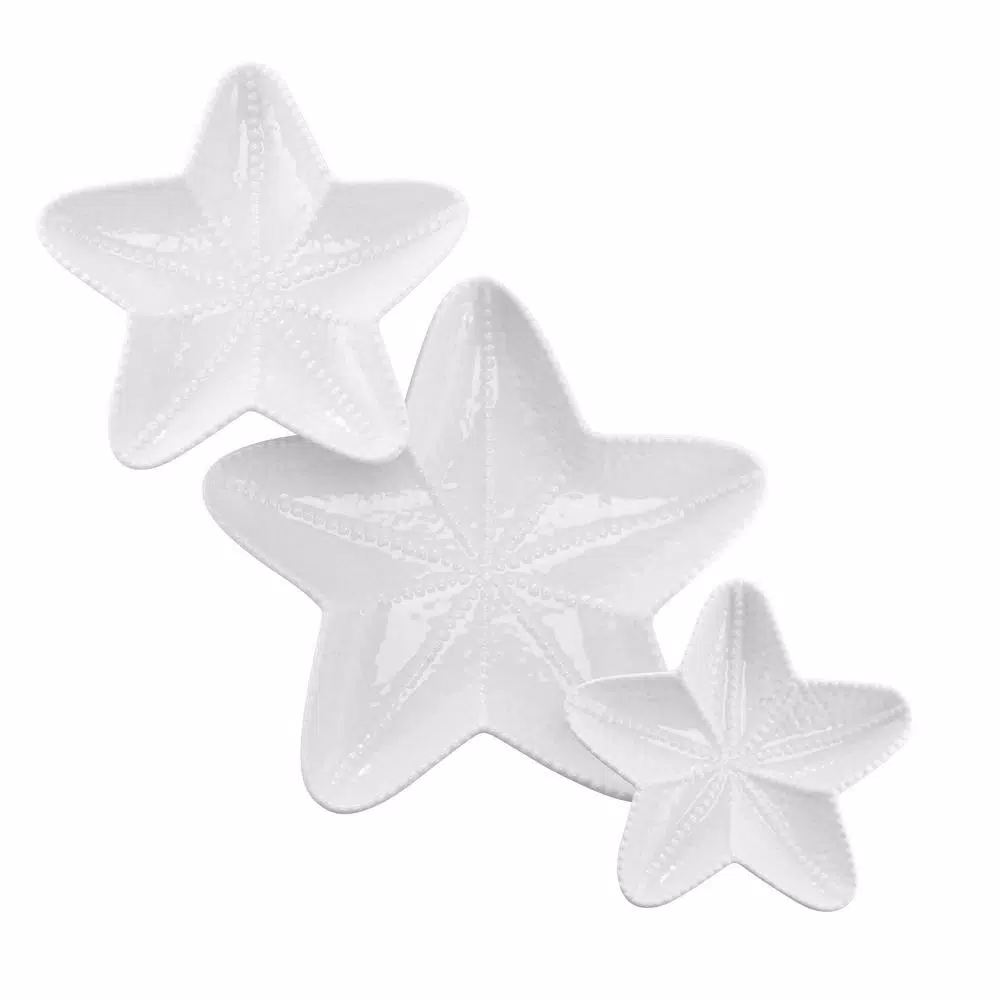 Over and Back Starfish 3-Piece Porcelain Nesting Plate Set - Coastal Serving Trays