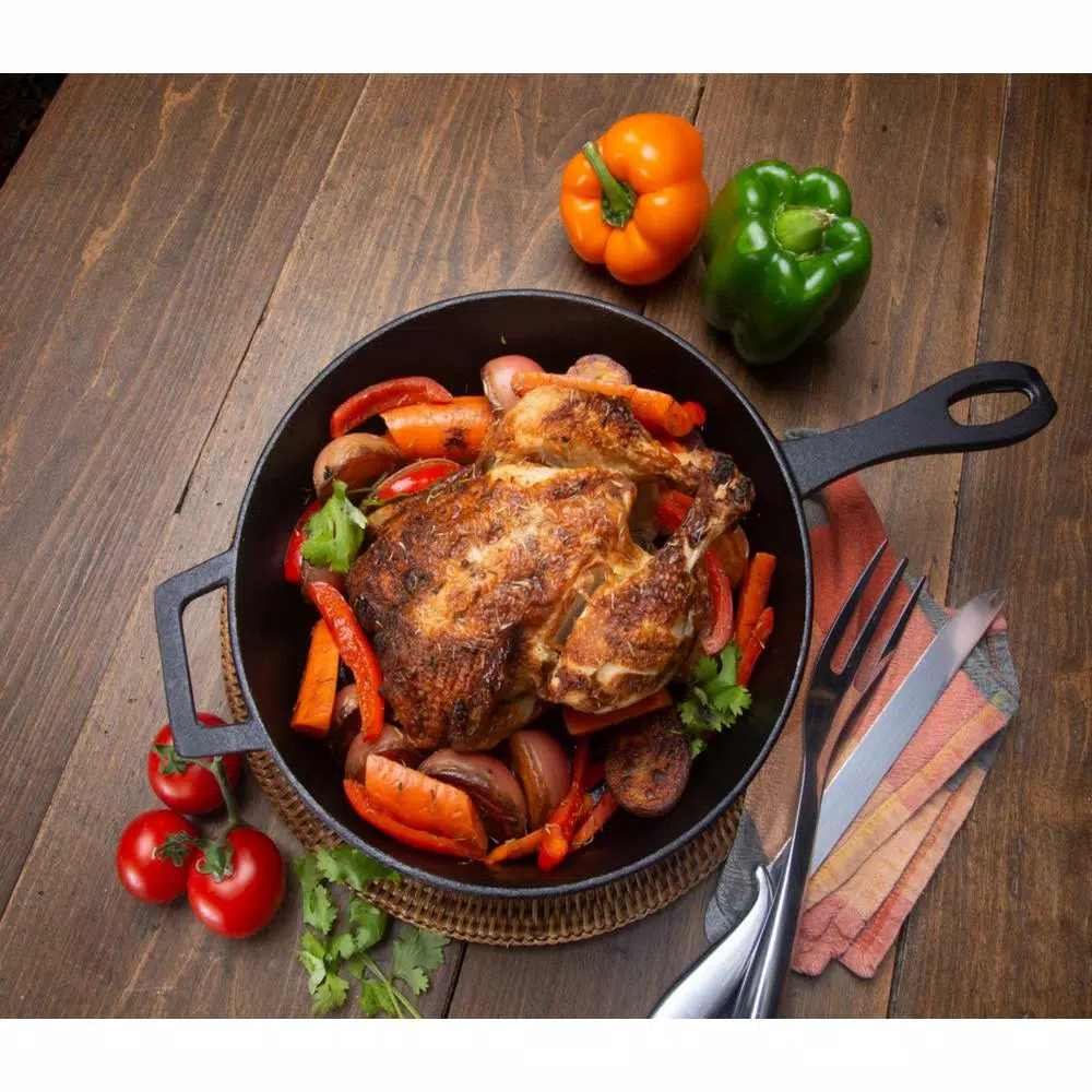 Bayou Classic 10.5 in. Cast Iron Skillet with Lid, Pre-Seasoned Black Skillet Set