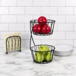 Spectrum Paxton 2-Tier Black Steel Fruit Basket Server, Rustic Farmhouse Design thumbnail 1