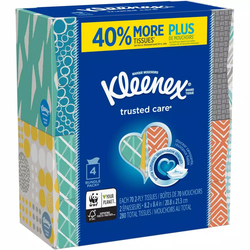Kleenex Trusted Care Facial Tissue, 70-Count, 4-Pack