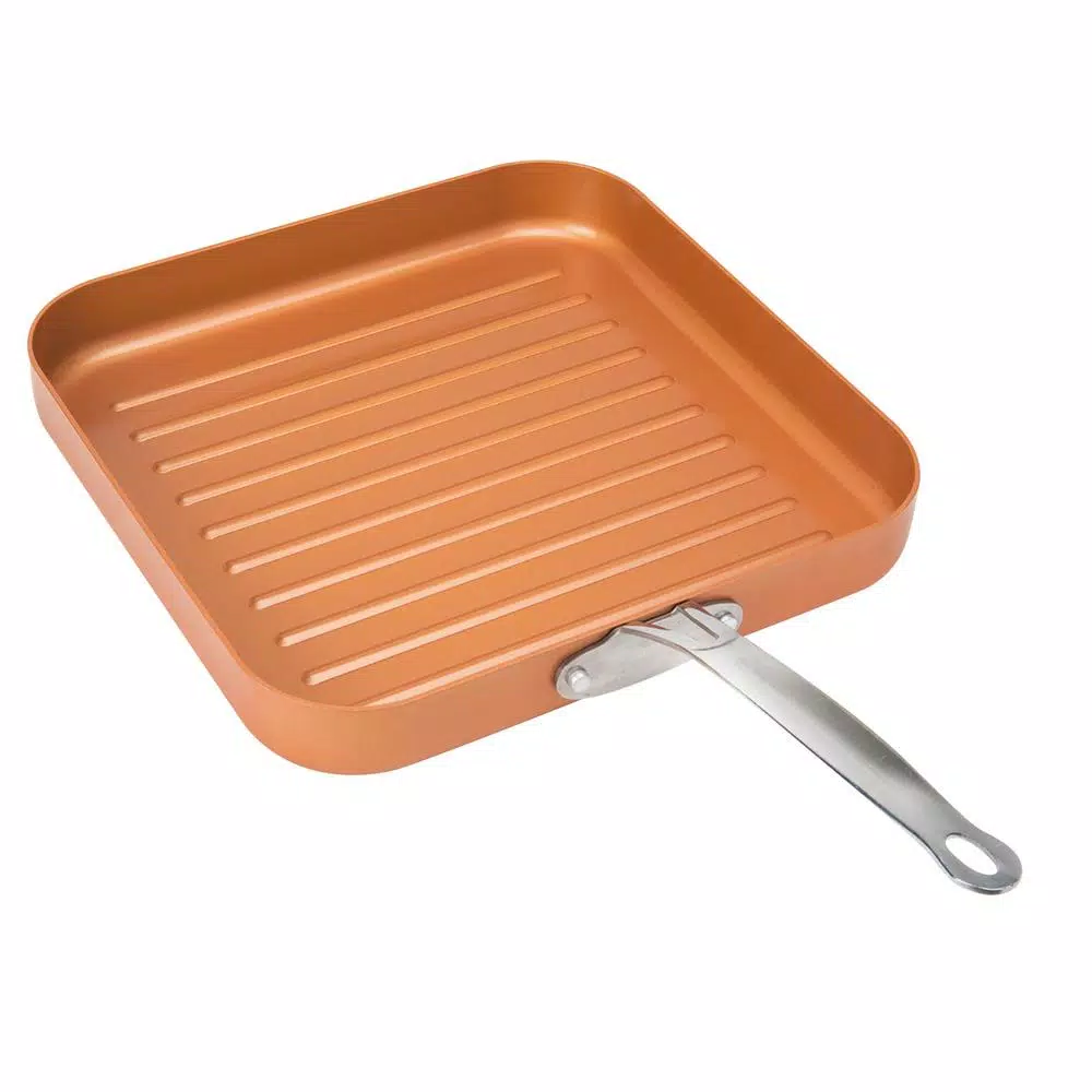 MasterPan Original Copper Pan 11 in. Square Aluminum Nonstick Copper-Infused Grill Pan