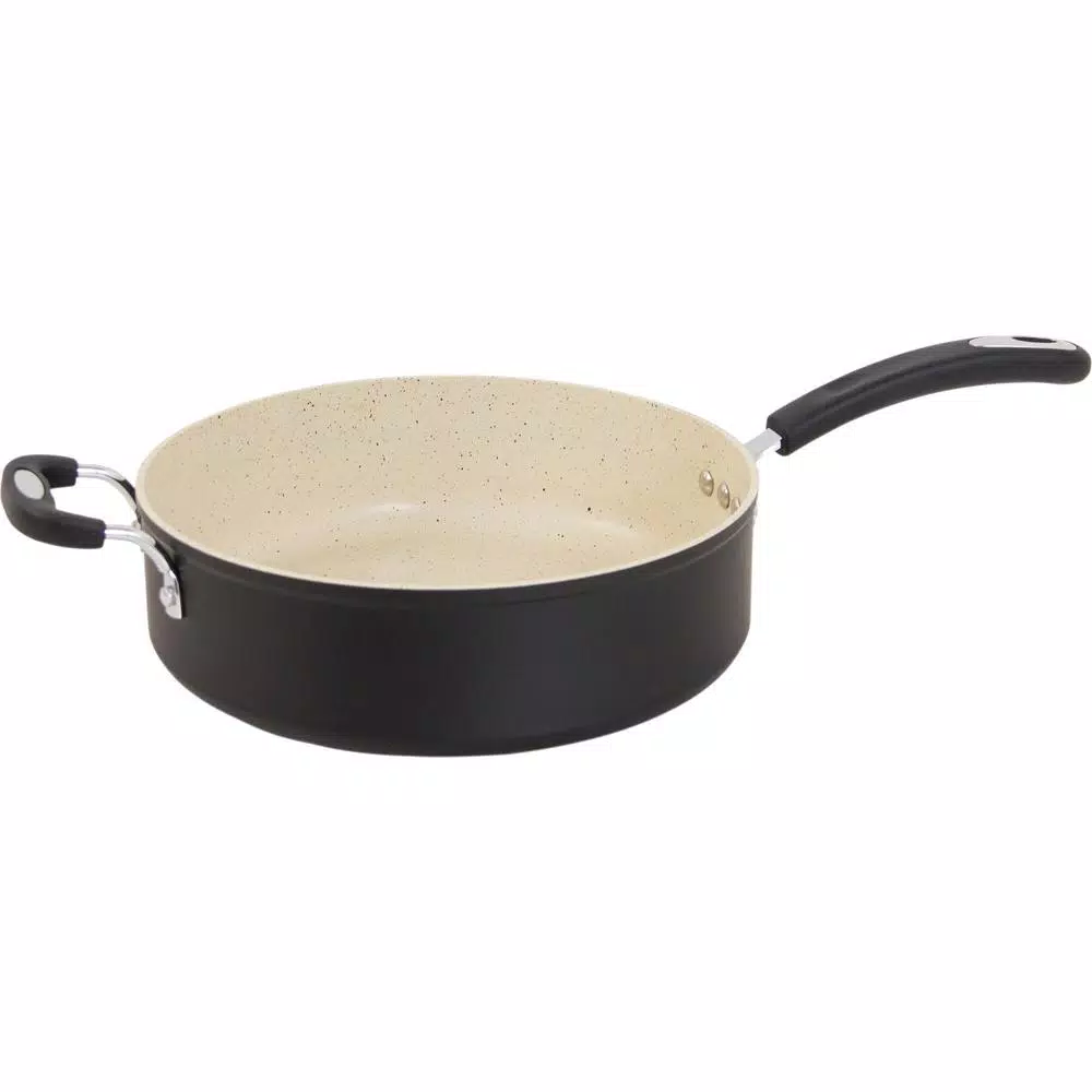 Ozeri Stone Earth 5.3 qt. Aluminum Ceramic Nonstick Sauce Pan with Glass Lid, Lava Black