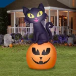 Gemmy 5.5 ft. Cat on Pumpkin Halloween Inflatable Outdoor Decoration thumbnail 2