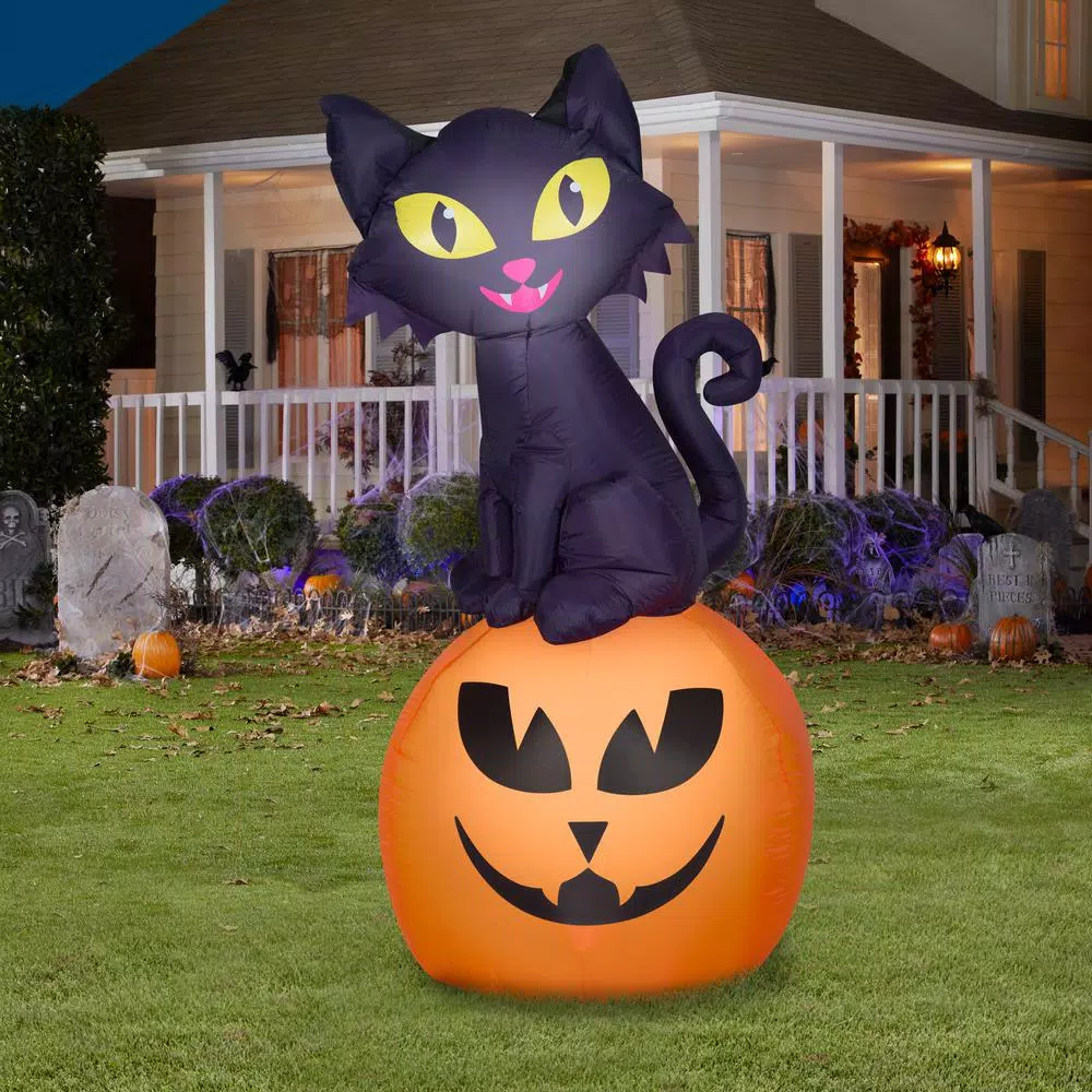 Gemmy 5.5 ft. Cat on Pumpkin Halloween Inflatable Outdoor Decoration