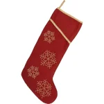 VHC Brands 20 in. Revelry Brick Red Traditional Christmas Stocking with Gold Taupe Jacquard Trim thumbnail 1