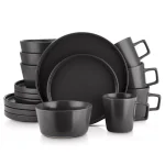 Stone Lain 16-Piece Modern Black Matte Stoneware Dinnerware Set for 4 thumbnail 4