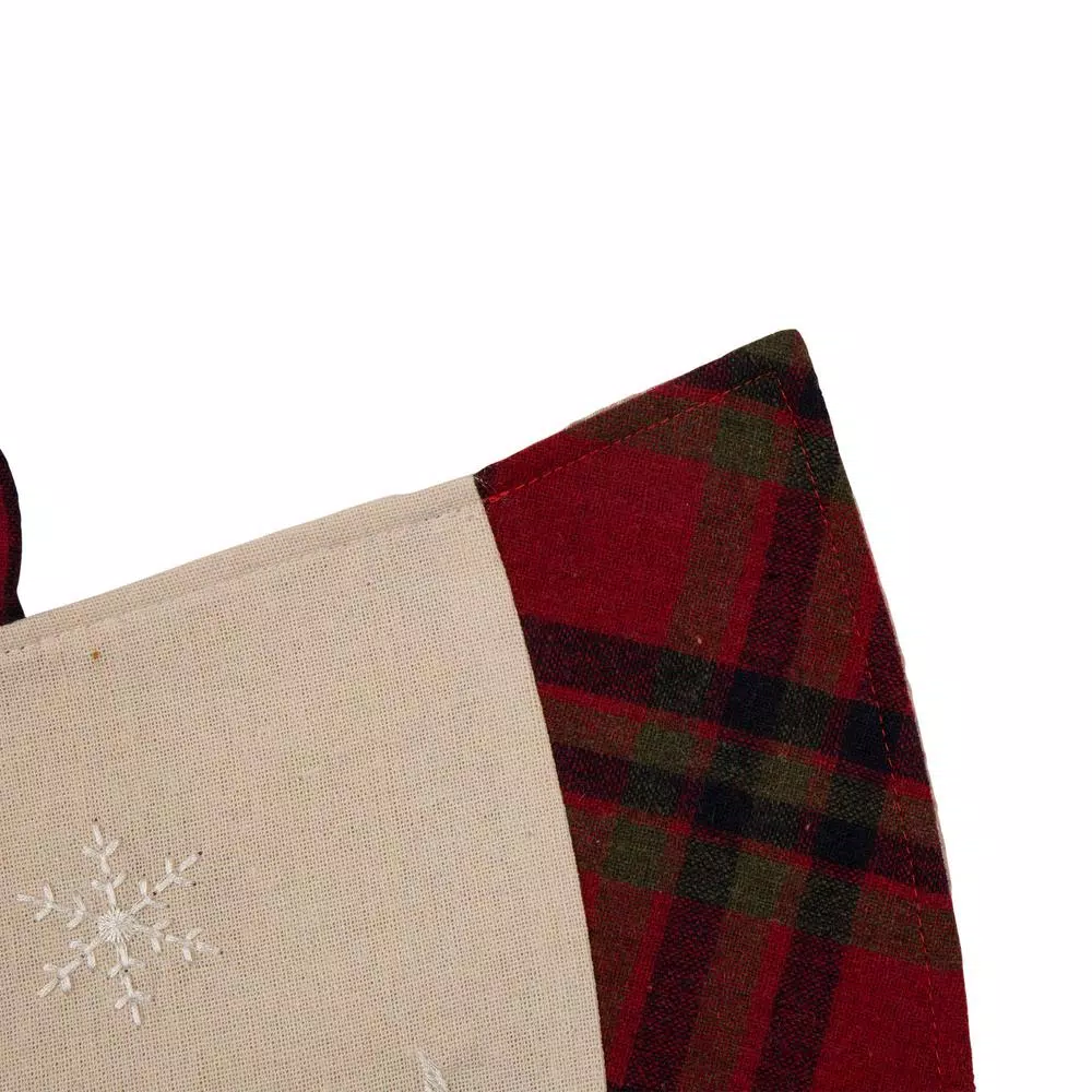 Glitzhome 48 in. Dachshund Embroidered Fabric Christmas Tree Skirt with Red Plaid Edge