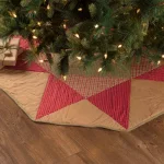 VHC Brands 48 in. Dolly Star Natural Tan Primitive Christmas Tree Skirt - Plaid Patchwork Cotton thumbnail 4