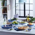 Libbey Artisan Square Stoneware Bake Dish, 2qt Ceramic Baker, Blue and White thumbnail 3