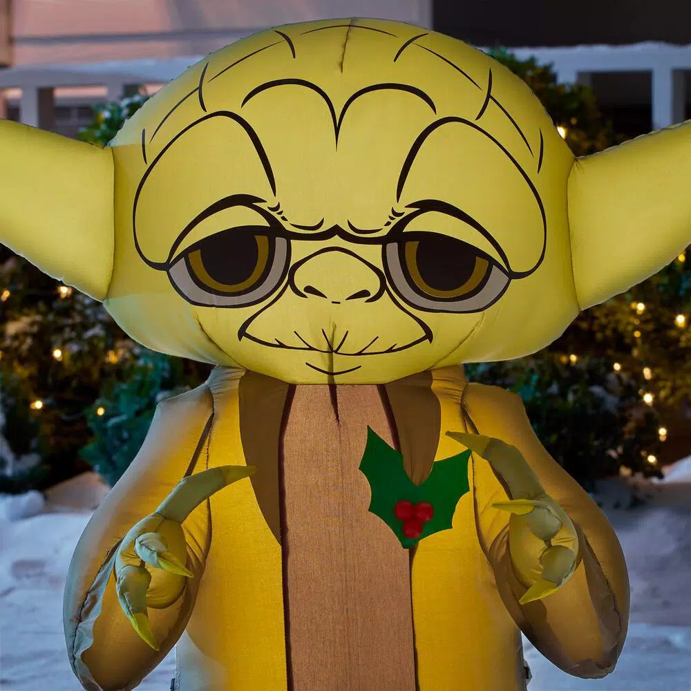 Star Wars Yoda 3 ft. Inflatable Holiday Decoration with Holly Berry and LED Lights