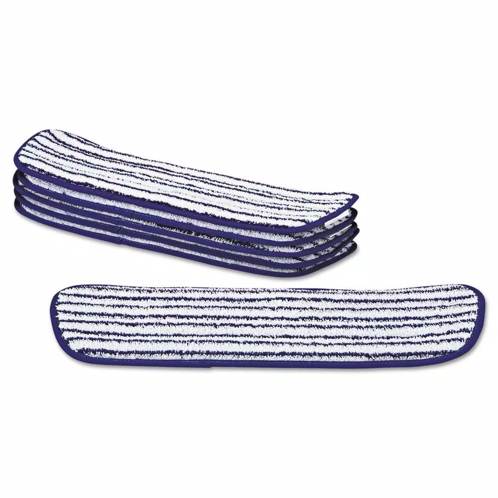 Rubbermaid Commercial Products 18 in. Microfiber Finish Mop Head, Blue and White Striped, Case of 6