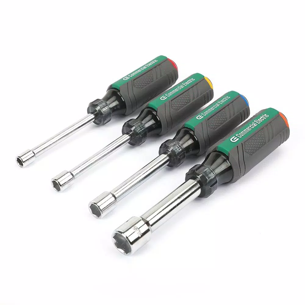 Commercial Electric 4-Piece Nut Driver Set, CR-V Steel, Color-Coded