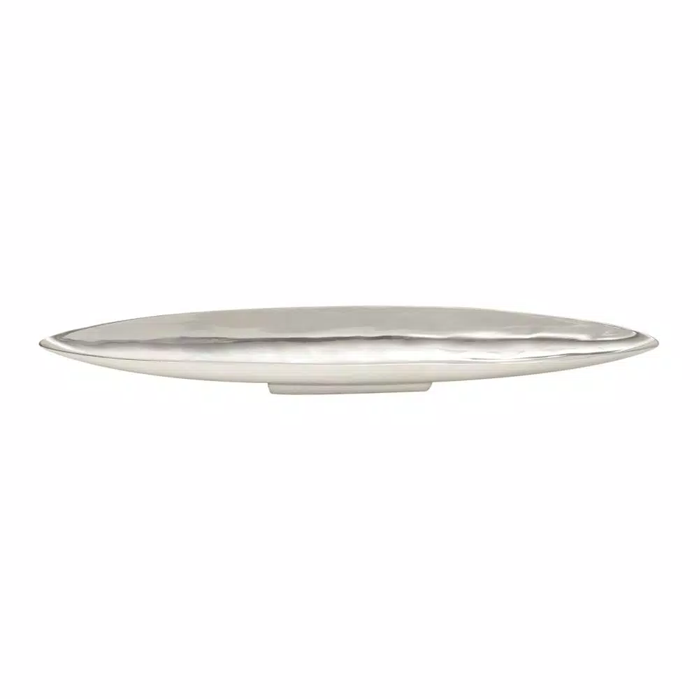 LITTON LANE Modern Reflections 36 in. Polished Silver Aluminum Canoe-Shaped Decorative Bowled Tray