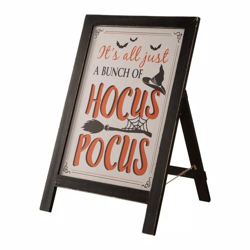 Glitzhome 24 in. Hocus Pocus Halloween Wooden Easel Sign - Standing or Hanging Decor