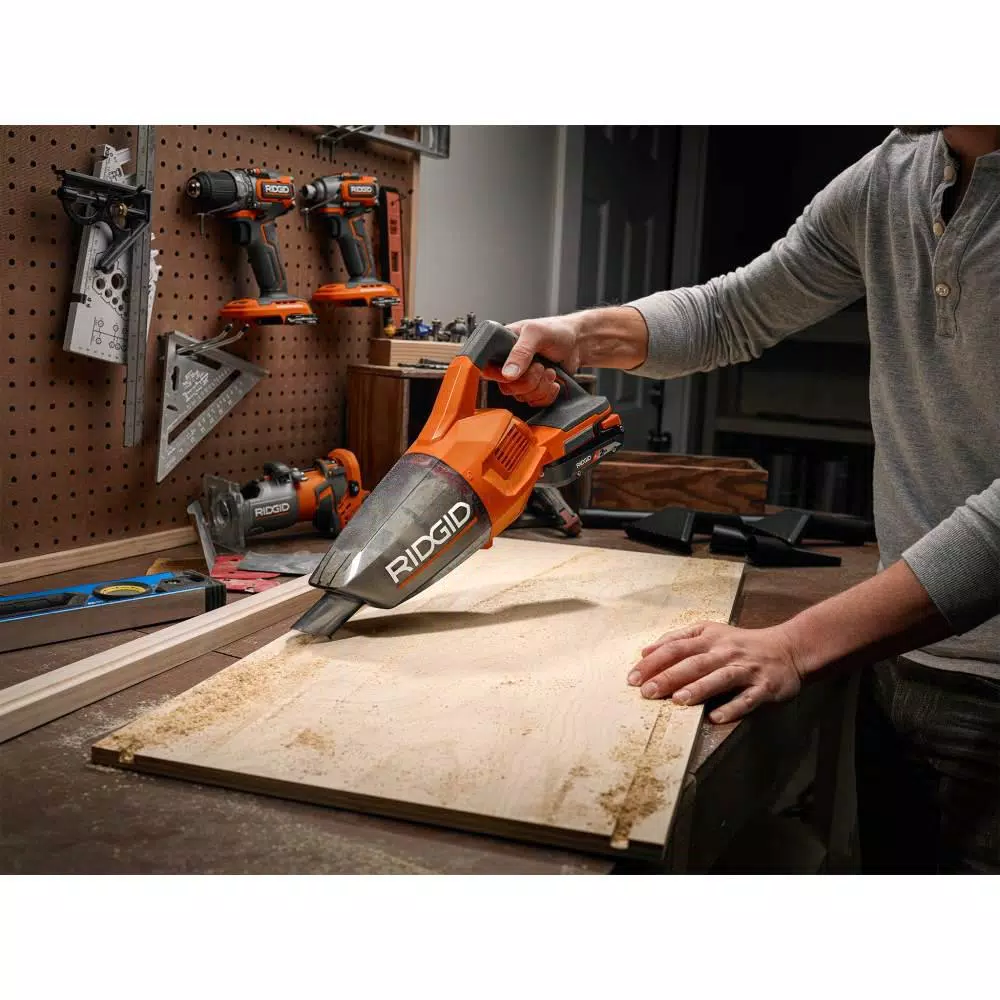 RIDGID 18V Cordless Hand Vacuum (Tool Only) with Crevice Nozzle, Utility Nozzle and Extension Tube