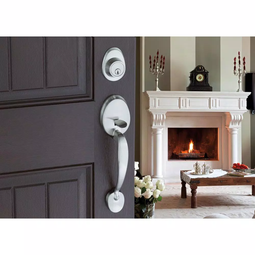 Copper Creek Mid Century Modern Satin Stainless Front Door Handleset with Left-Hand Scandinavian Lever Trim