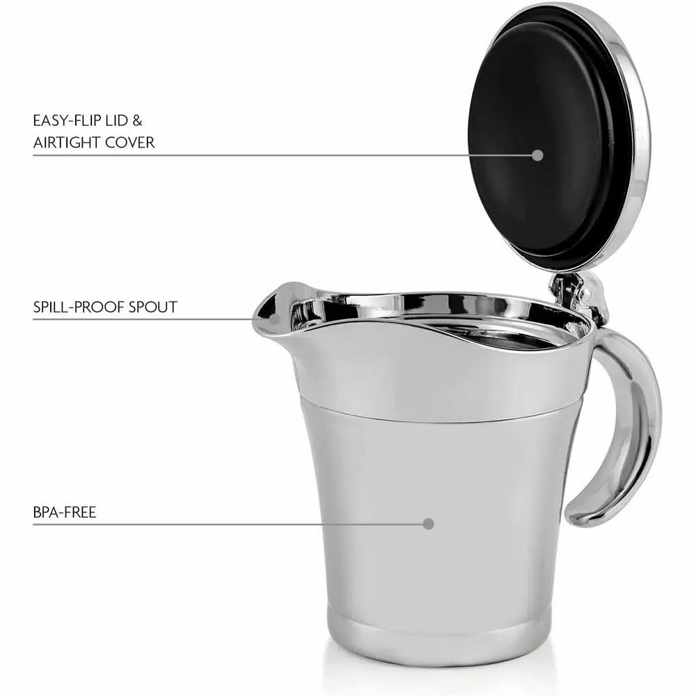 Ovente 14 oz. Stainless Glass Double-Wall Insulated Gravy Boat with Lid