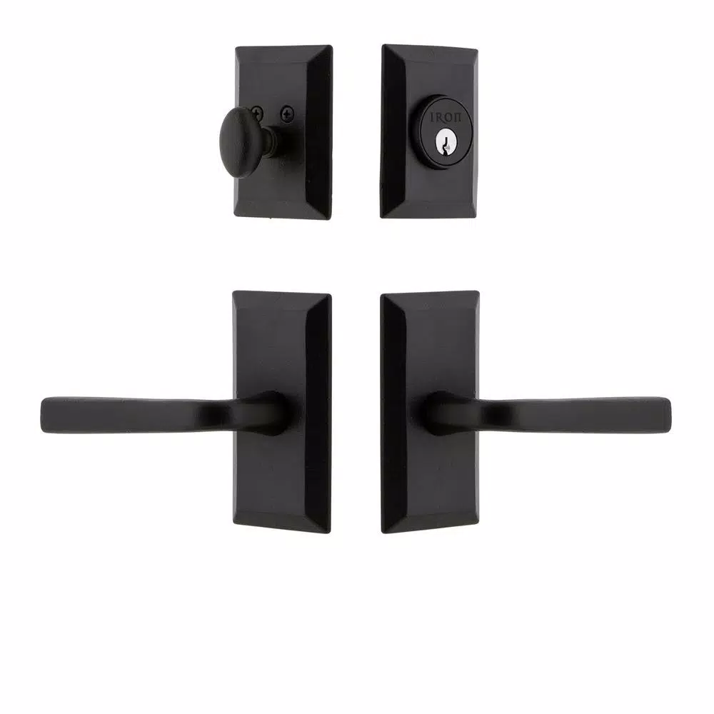 Unbranded Vale Black Iron Door Handleset Combo Pack with Lance Door Lever