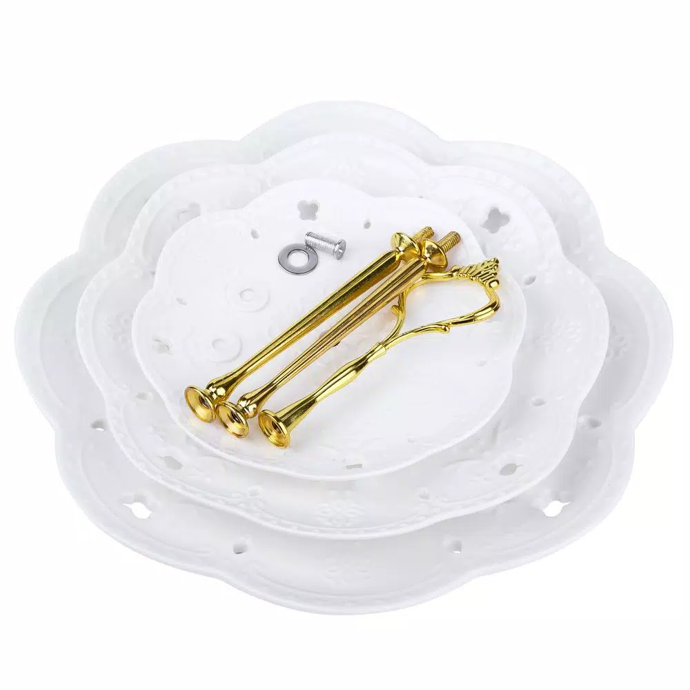 MALACASA 3-Tiered White Porcelain Cupcake Tower Stand - Round Dessert & Appetizer Serving Stand