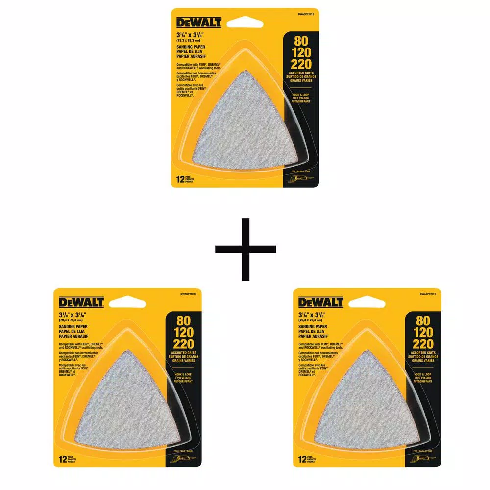 DEWALT DWASPTRI3 Hook-and-Loop Triangle Sandpaper Assortment, 36-Piece
