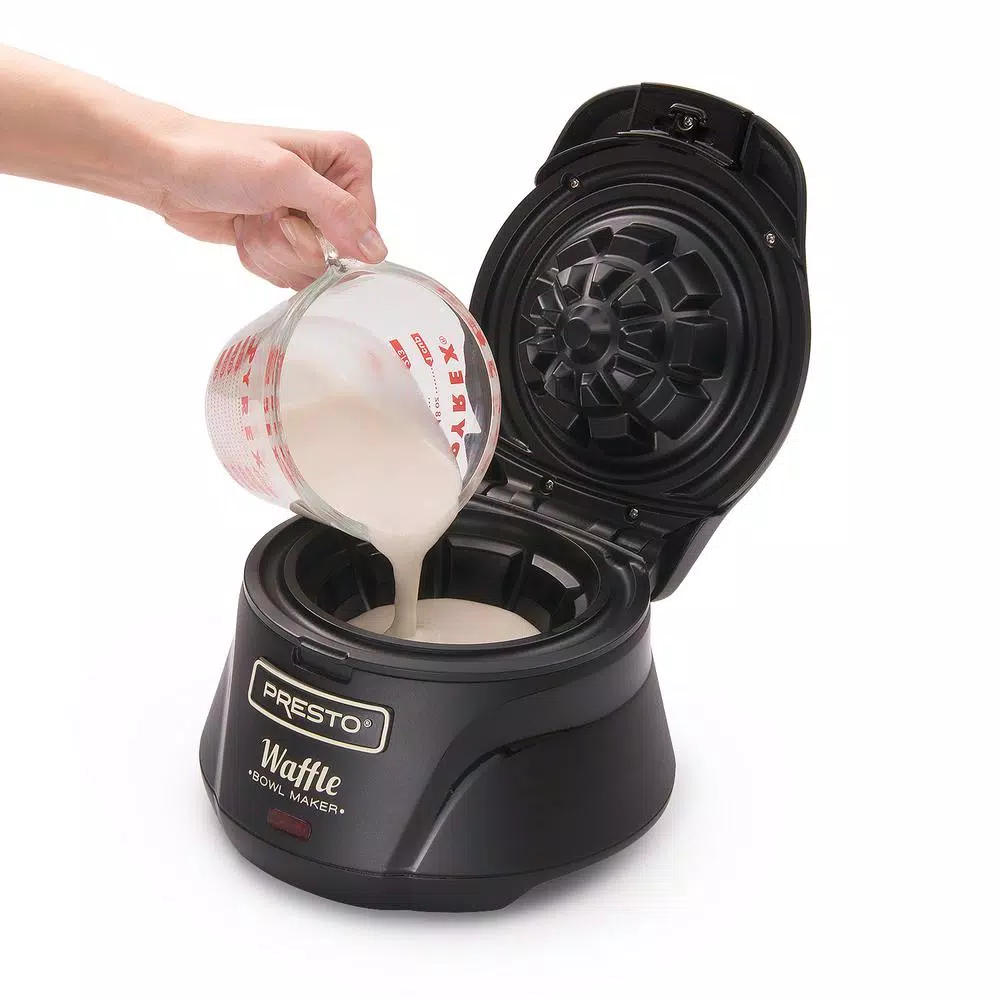 Presto Single Black Belgian Waffle Bowl Maker, 4-inch Nonstick Waffle Iron