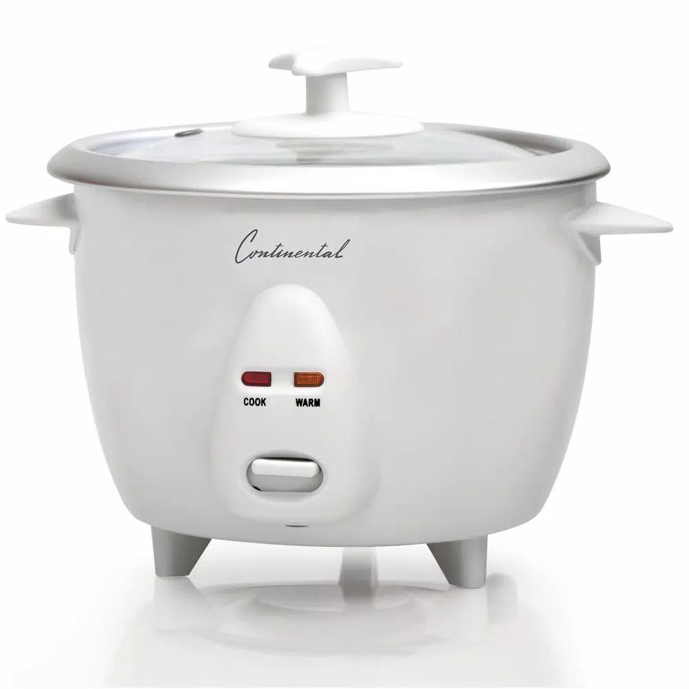 Continental Electric 6-Cup White Rice Cooker and Steamer with Tempered Glass Lid