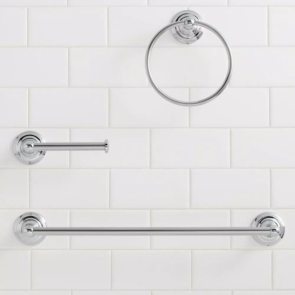 Glacier Bay Tennyson 3-Piece Chrome Bath Hardware Set with 18 in. Towel Bar, Towel Ring, and Toilet Paper Holder