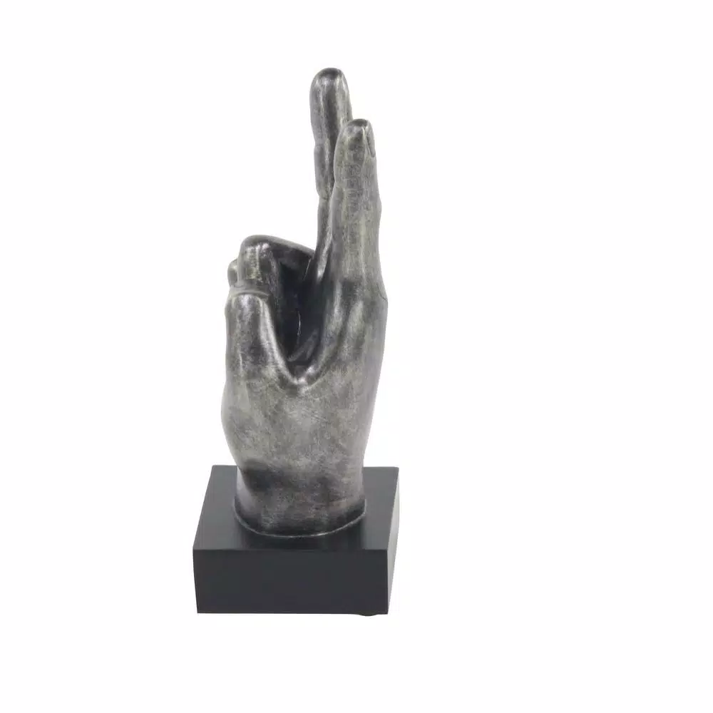 LITTON LANE Modern Reflections Hand Sign Polystone Sculpture Set, Silver Distressed Finish (Set of 3)