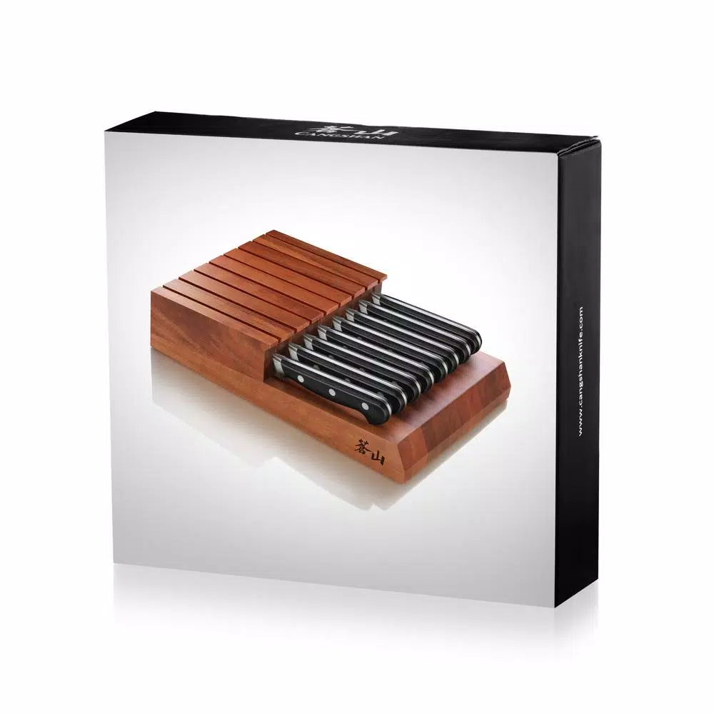 Cangshan V2 Series 5 in. Steak Knife Set with Acacia Wood Block, 9-Piece Set