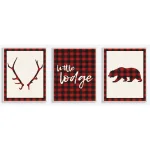 Stupell Industries Little Lodge Antler Bear Plaid 3-Piece Wood Wall Art Set thumbnail 1