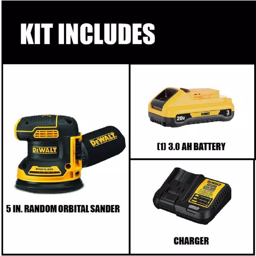 DEWALT 20V MAX XR Brushless 5 in. Cordless Random Orbital Sander Kit with 3.0 Ah Battery and Charger